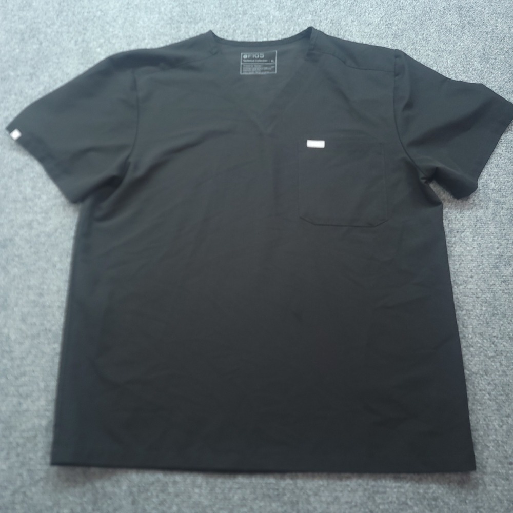 FIGS Leon Scrub Top Mens XL Black V-Neck Chest Pocket Technical FM1500